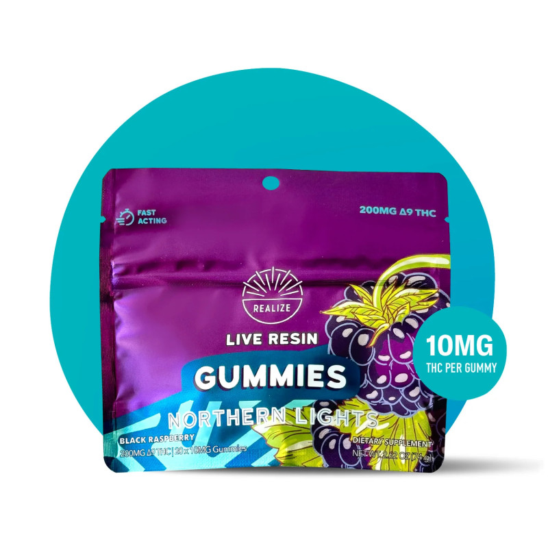 Realize Live Resin Gummies - Black Raspberry Northern Lights | 10mg THC, 200mg Pack